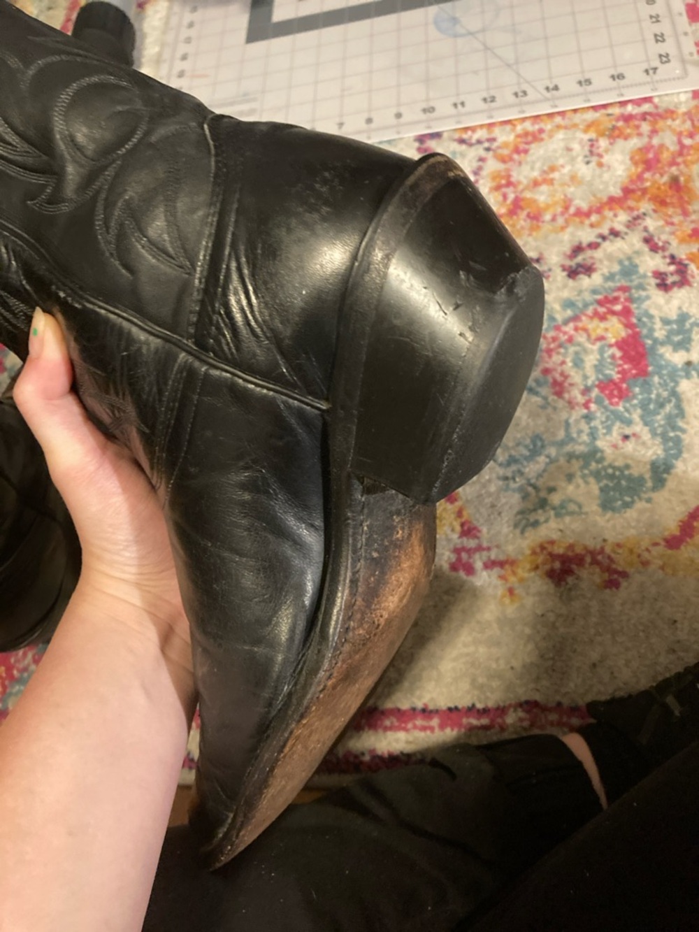 Vintage Laredo Mens Black Leather Western Cowboy Boots Size 8.5 - Picture 5 of 12